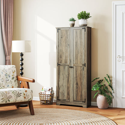 Soniso Wood Effect Tall Farmhouse Kitchen Pantry Cabinet 10 Shelves 2 Doors