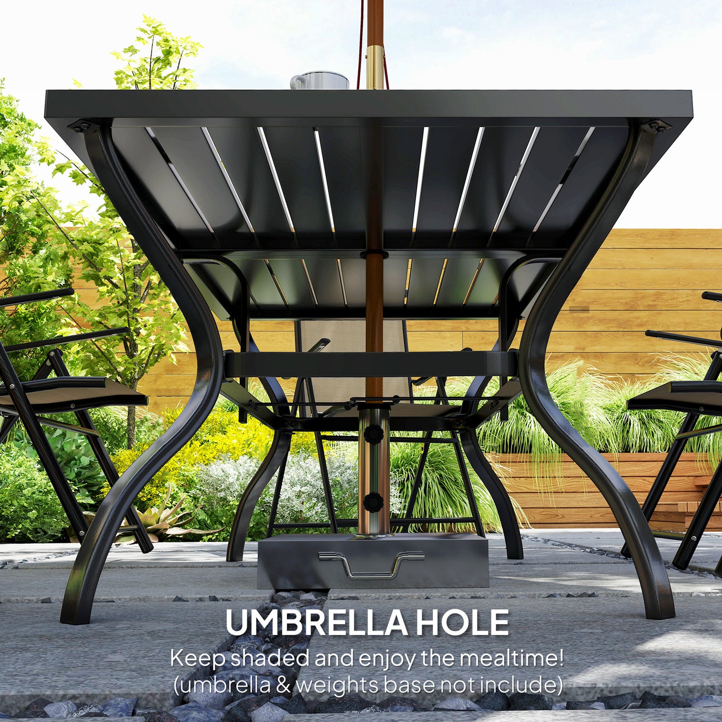 Dizze 6 Seater Cream Mesh and Black Steel Outdoor Dining Set with Parasol Hole