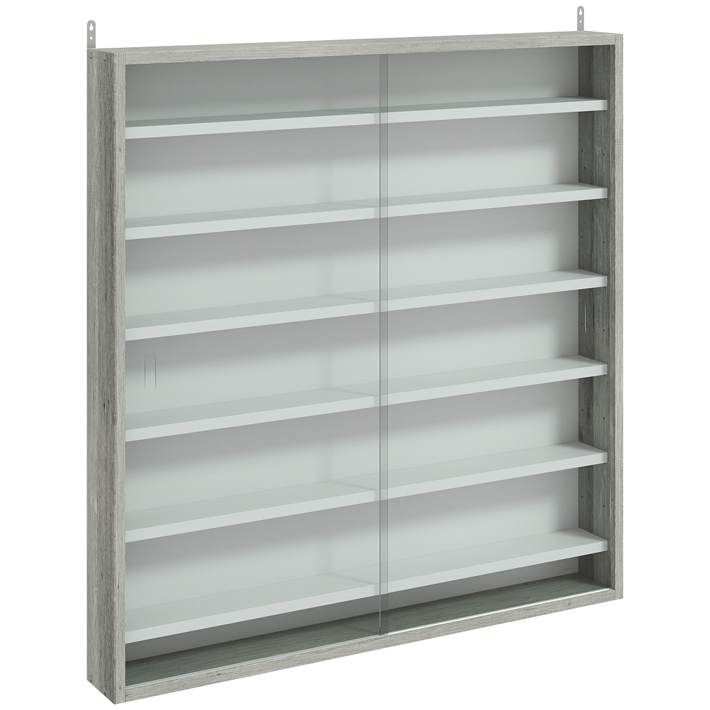 Finivi Wood And Glass Graphite Wood Effect 6 Tier Display Cabinet With Glass Doors