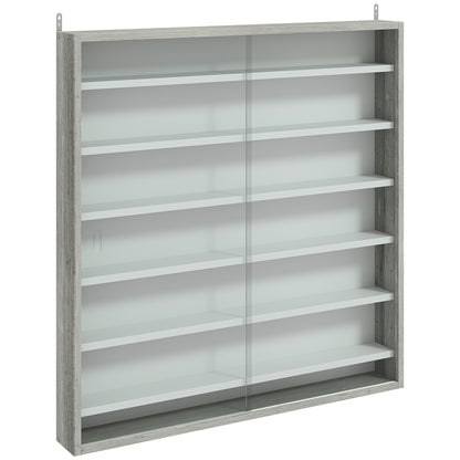 Finivi Wood And Glass Graphite Wood Effect 6 Tier Display Cabinet With Glass Doors