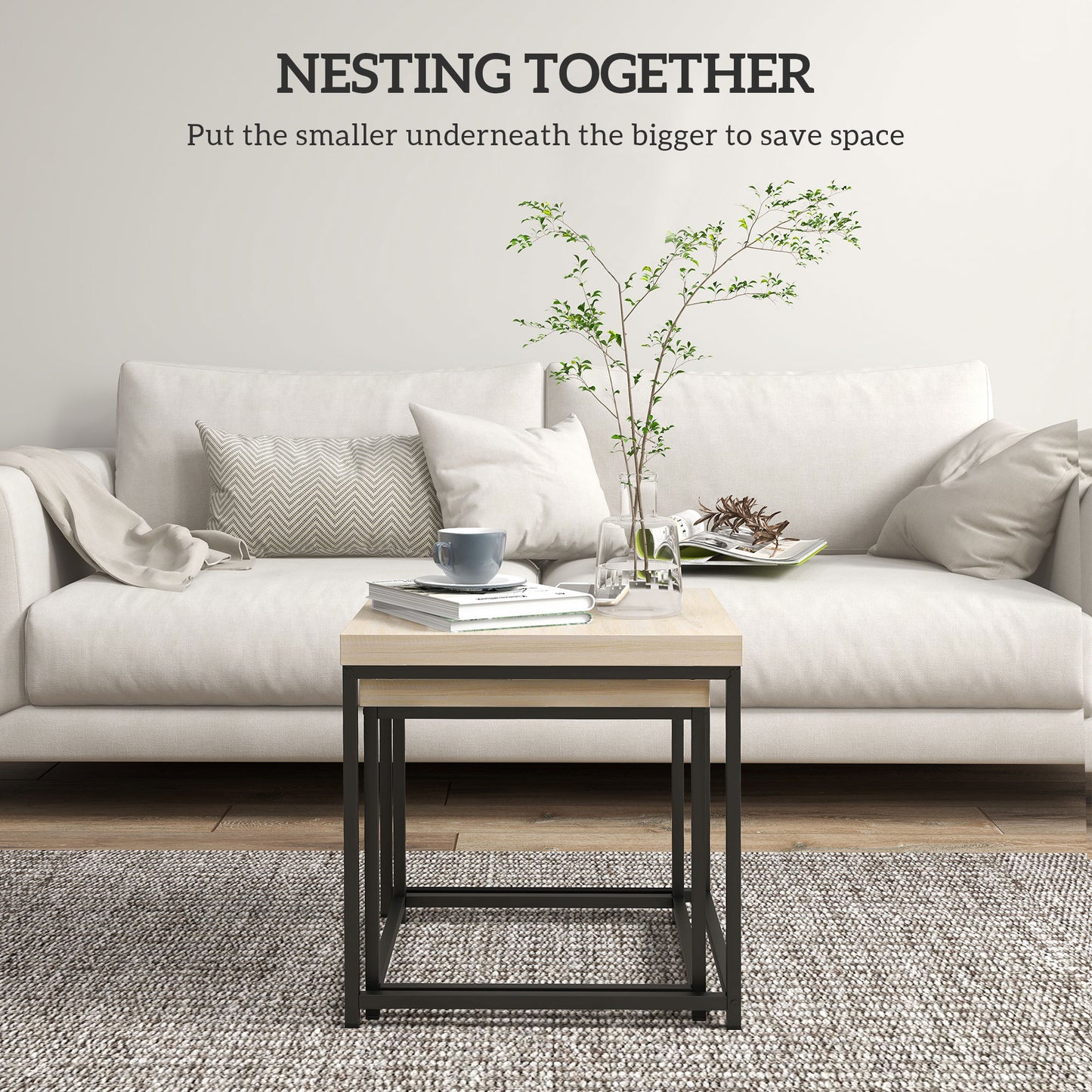 Vattesa Wooden Oak Finish Set Of 2 Nesting Coffee Tables