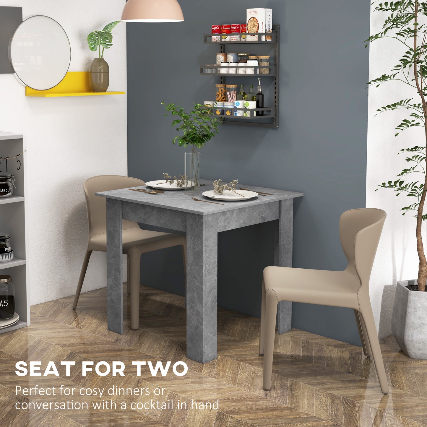 Kava Cement Grey Square Dining Table With Faux Cement Finish Compact Modern Style