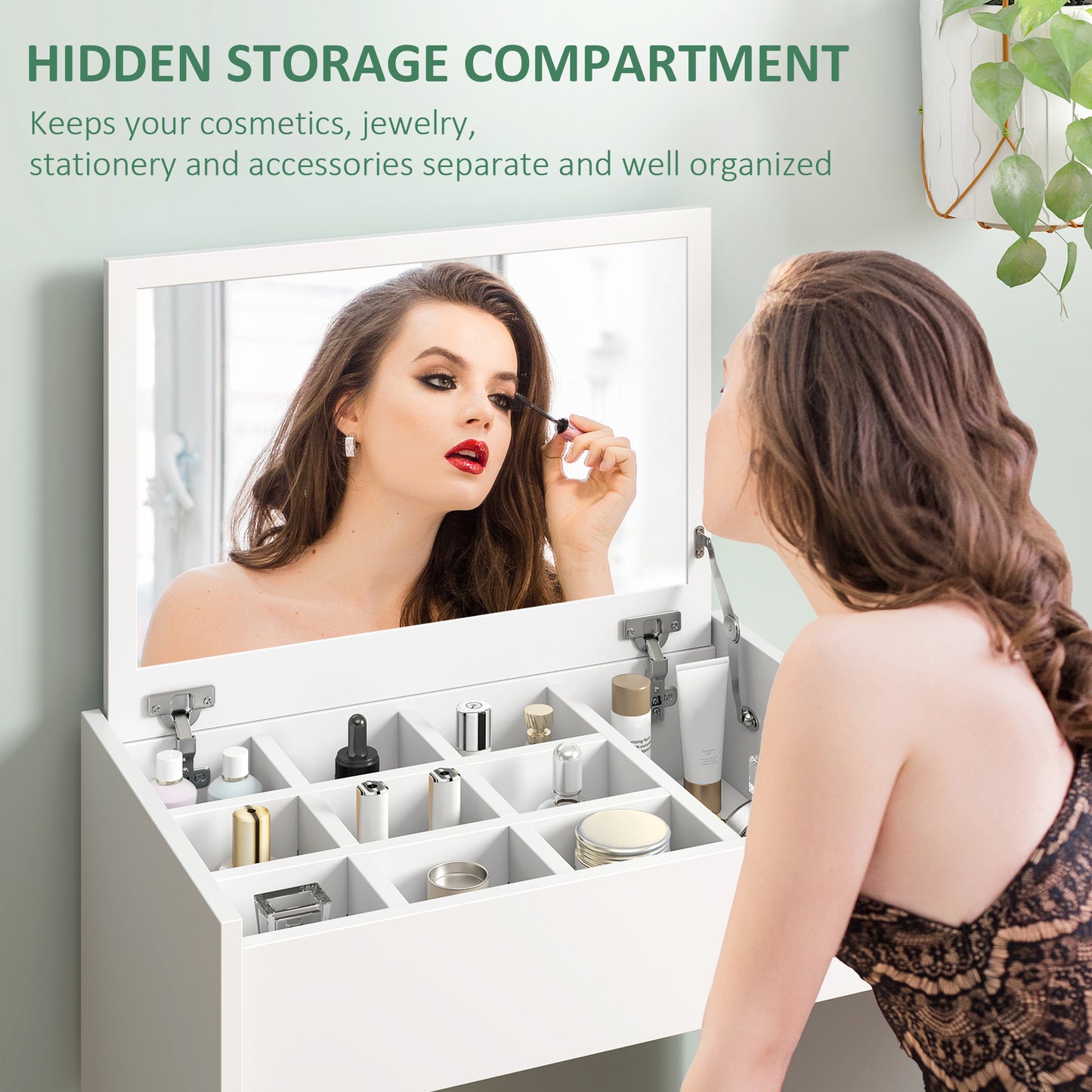 Nolena White Wood Vanity Table With Flip Up Mirror Padded Stool And Storage