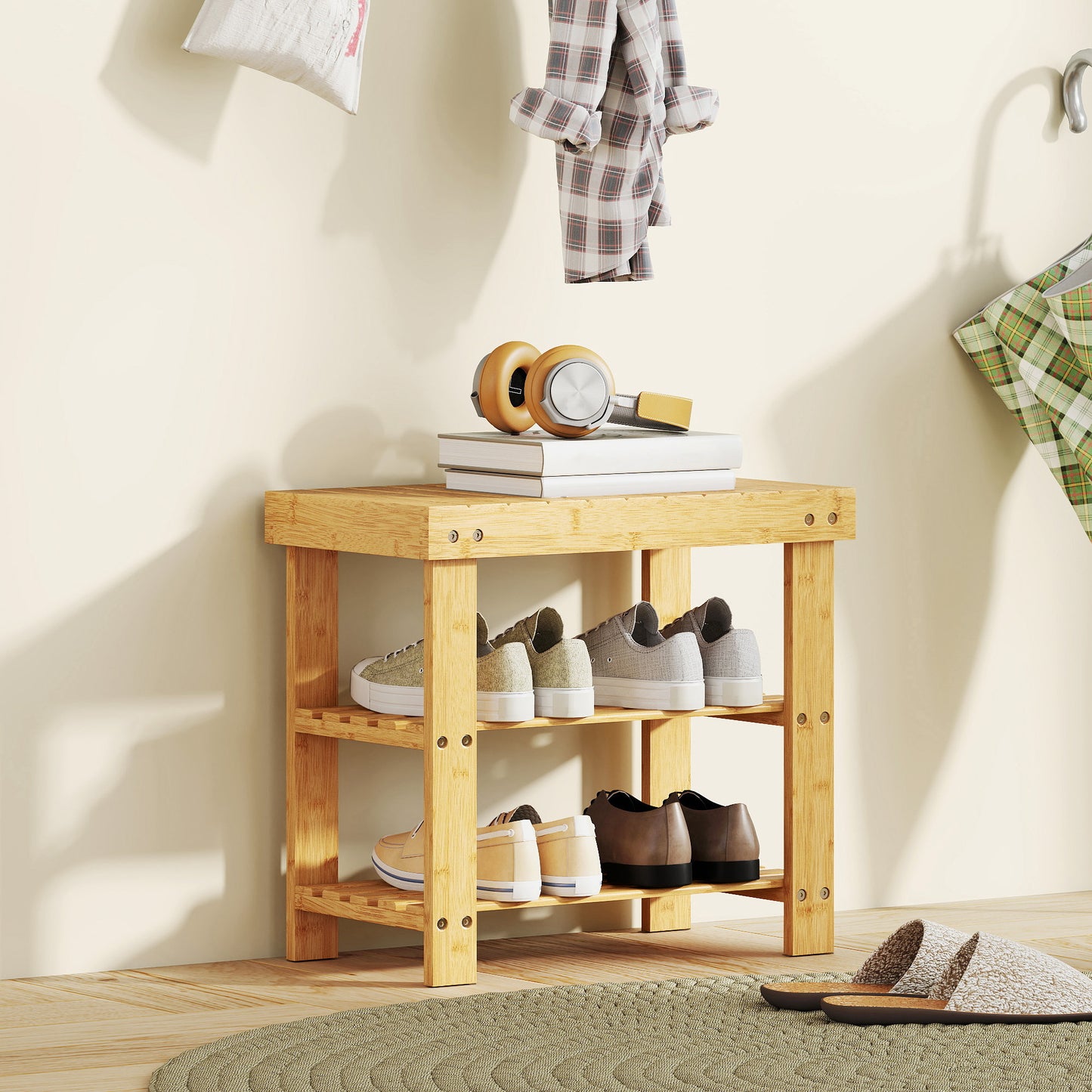 Tono Keel Bamboo Natural 2 Tier Shoe Storage Bench