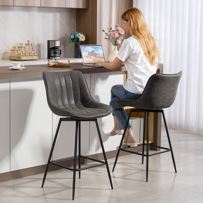 Pahara Set Of 2 Grey Faux Leather Swivel Bar Chairs