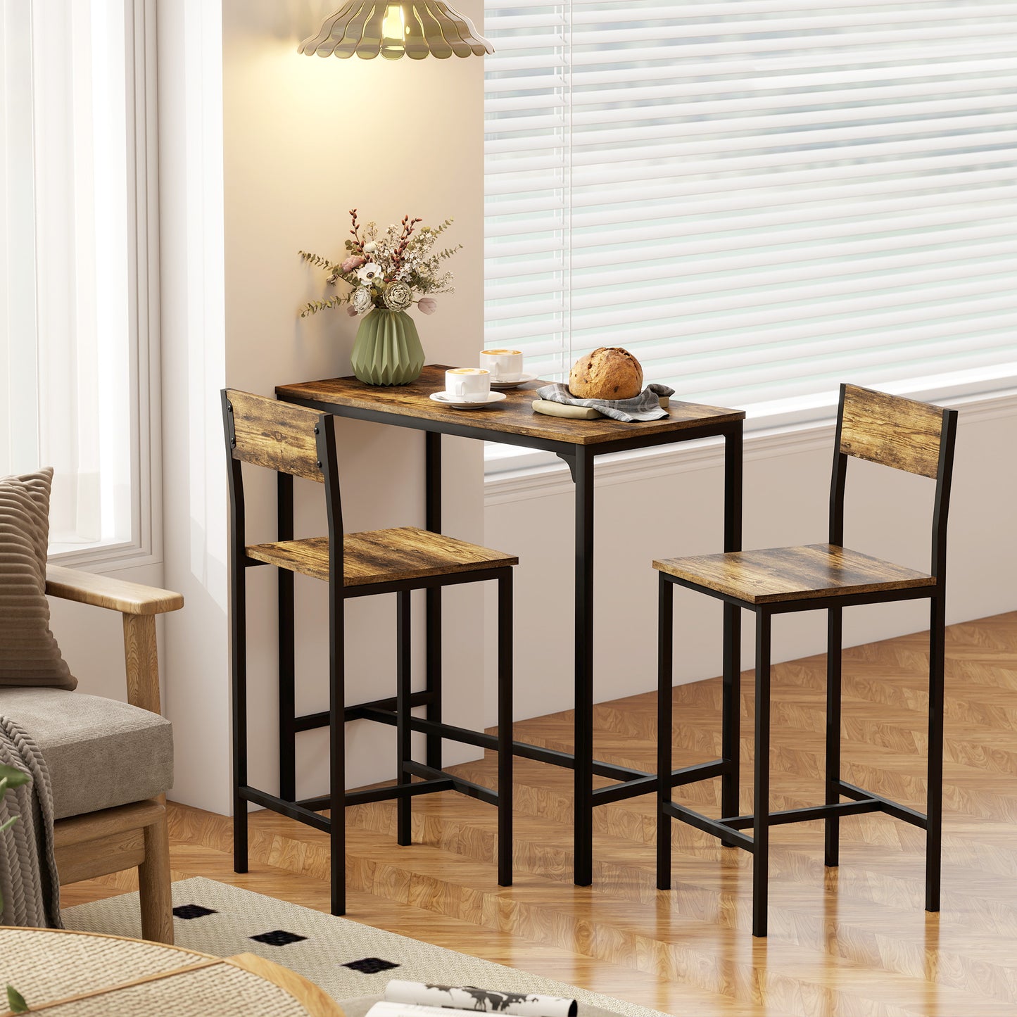 Torakeno 3 Piece Industrial Bar Table And 2 Stool Set For Compact Spaces