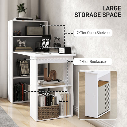 Zire 120cm Wooden White Study Desk With 6 Tier Bookshelf Storage