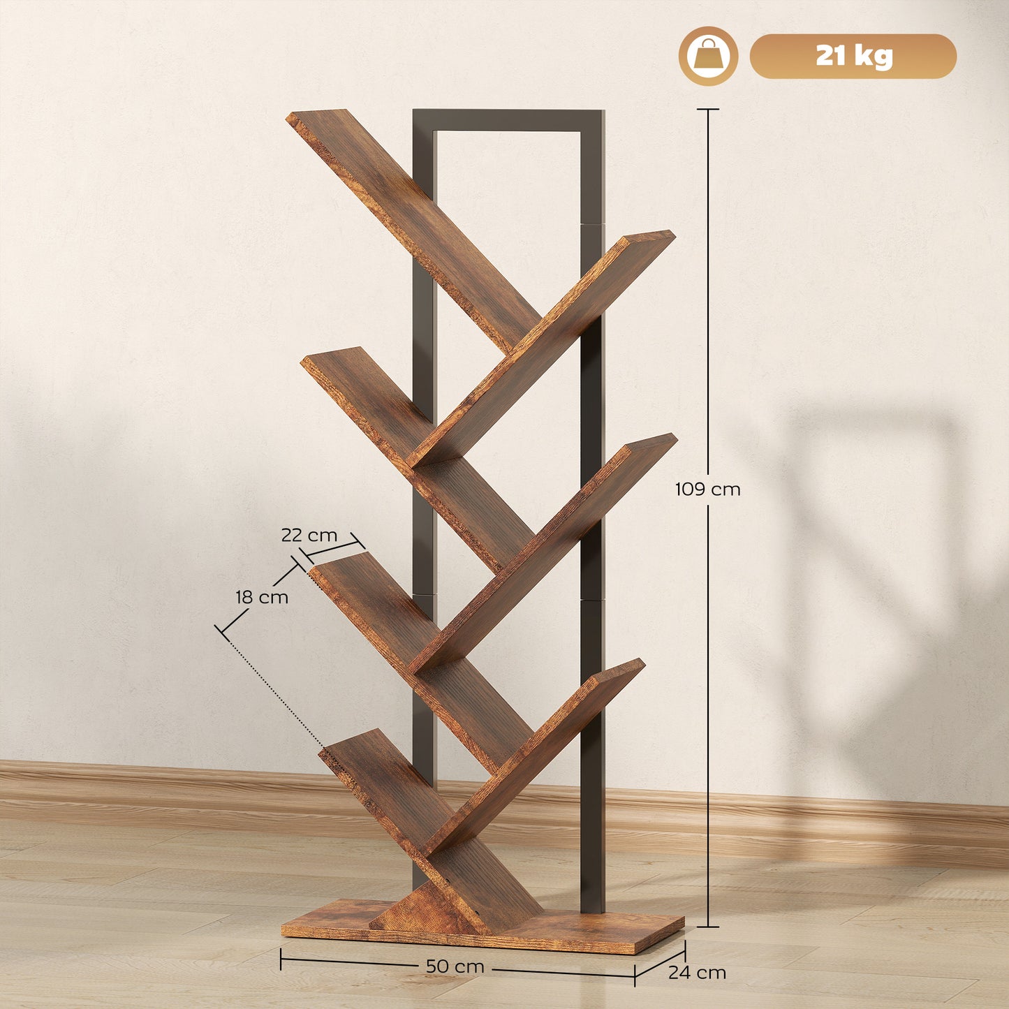 Modo Wood Wood Effect 6 Section Tree Style Bookcase