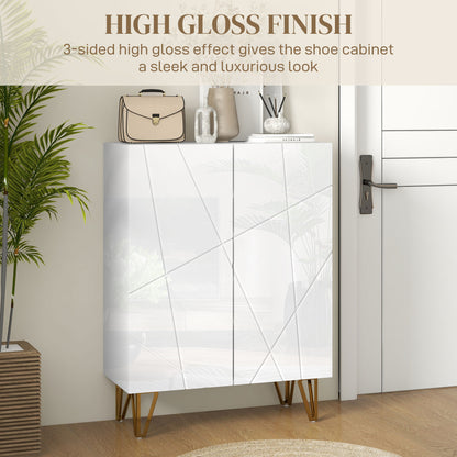 Monola Wooden White Slim Shoe Cabinet Modern Geometric Pattern For 15 To 20 Pairs
