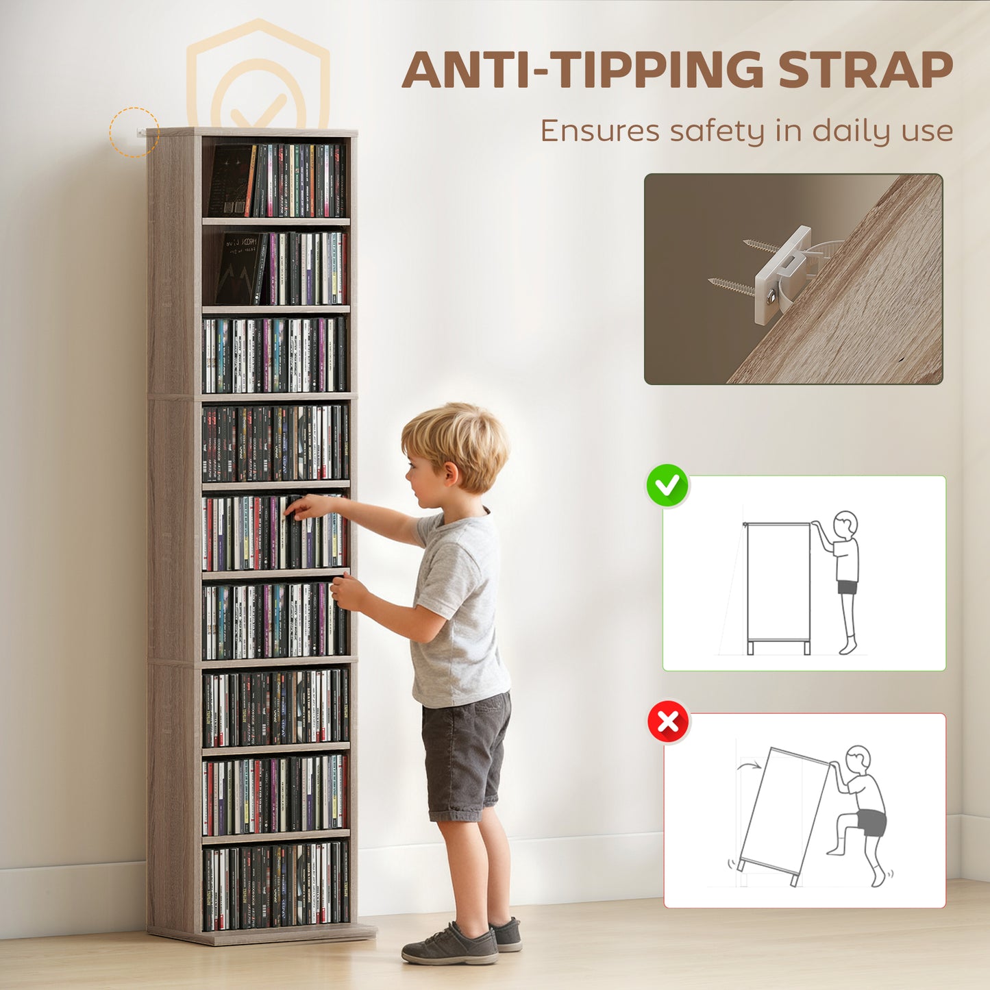 Lere Tavi Wooden Natural Finish Narrow CD Storage Unit With 260 Disc Capacity