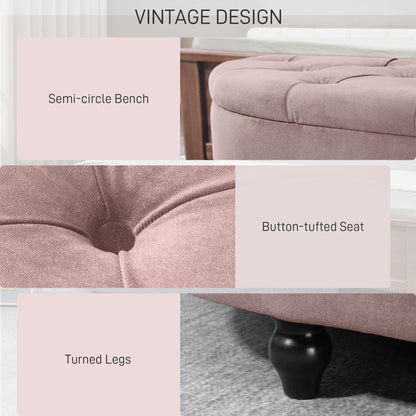 Rafili Velvet Pink Semi Circle Storage Bench With Tufted Seat