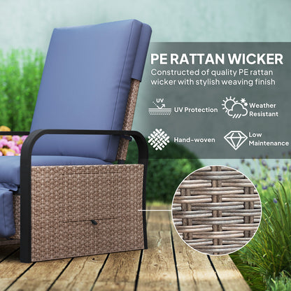 Elva Brown Rattan And Blue Cushion Reclining Outdoor Armchair