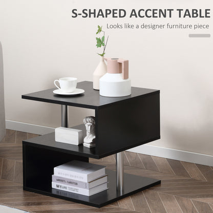 Tova Kene Wooden Black Set Of 2 Side Coffee Tables 2 Tier Storage S Shaped