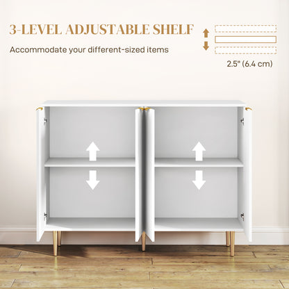 Vinotti Wooden White 4 Door Sideboard 4 Doors 2 Shelves
