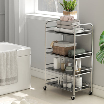 Lalu Stainless Steel Silver 4 Tier Kitchen Trolley With Adjustable Shelves