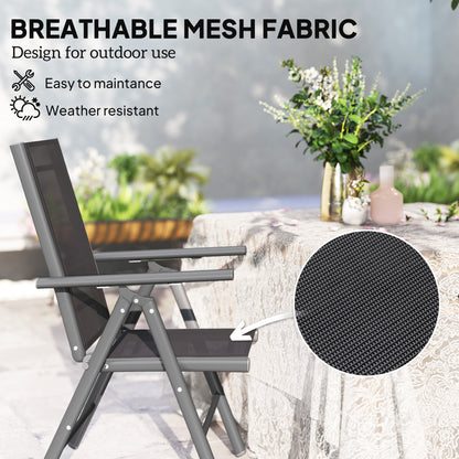 Disusu Set Of 2 Aluminium Dark Grey Folding Garden Dining Chairs With Breathable Mesh