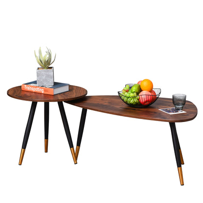 Nera Wood Walnut Finish Set Of 2 Scandinavian Style Coffee Tables
