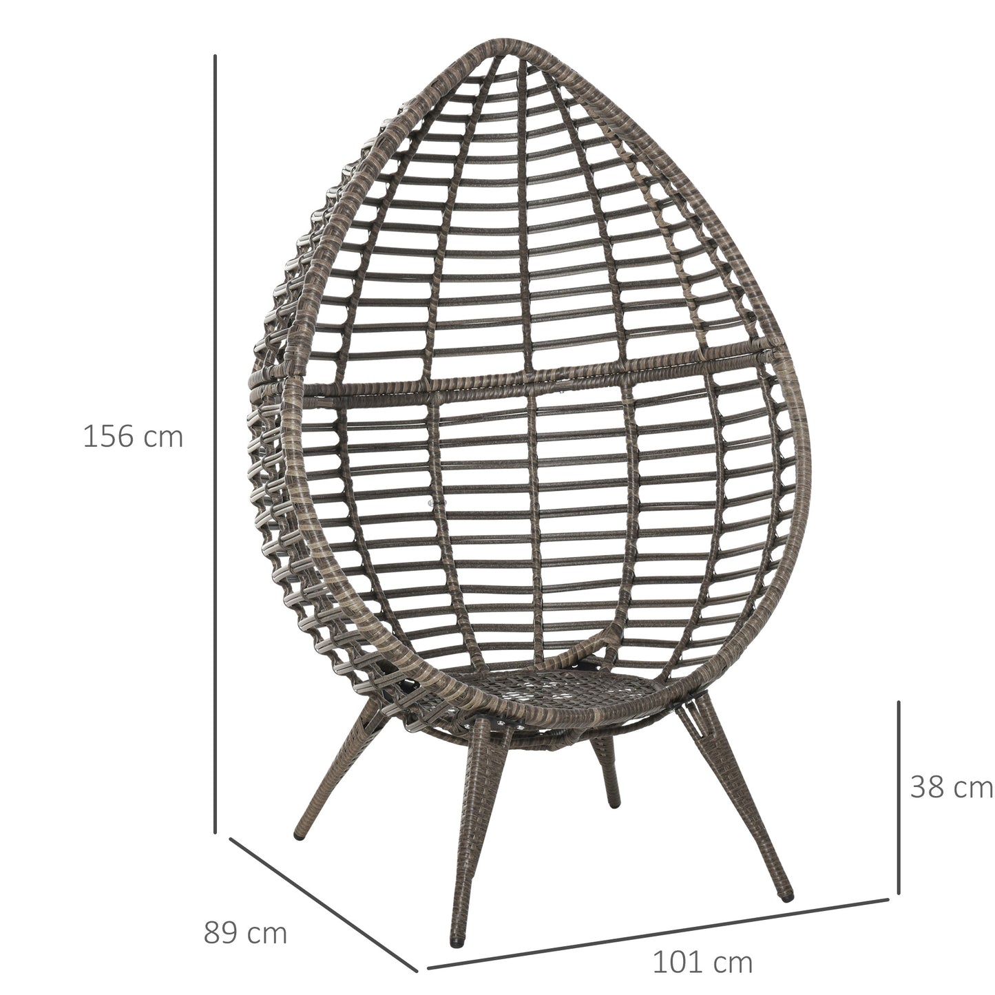 Luyono Rattan Rope Grey Teardrop Outdoor Egg Chair With Cushions