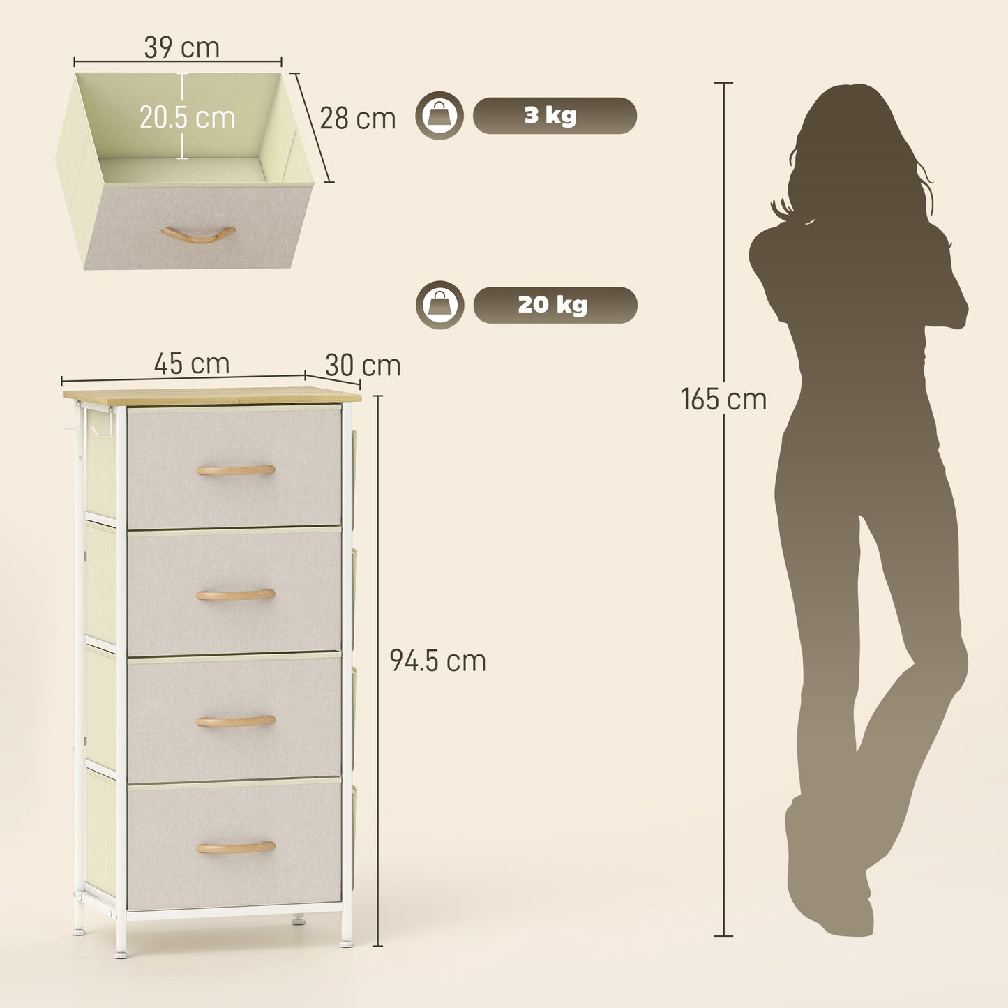 Limi Fabric And Metal Beige 4 Drawer Storage Chest