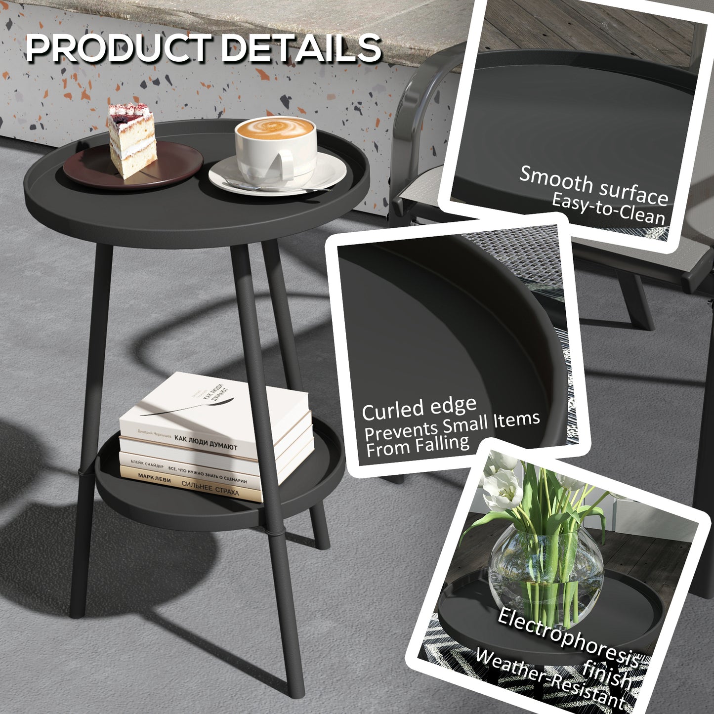 Tocore Metal Black 2 Tier Outdoor Garden Double Try Bistro Table