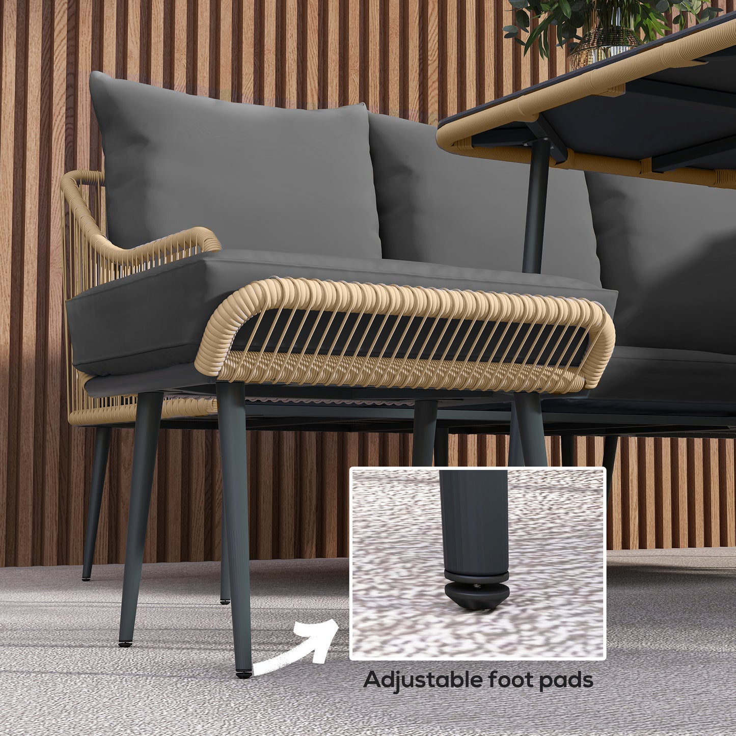 Nofise Rattan Brown and Grey 7 Seater Garden Sofa Set with Coffee Table and 2 Stools