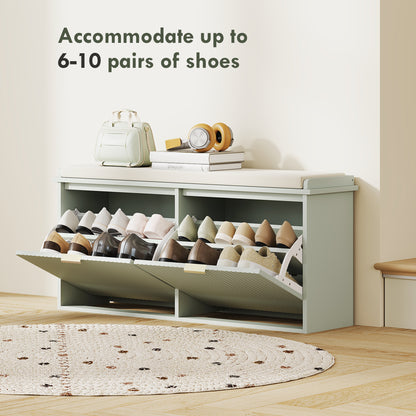 Reraha Mint Green Wooden 10 Pair Shoe Bench With Cushioned Top