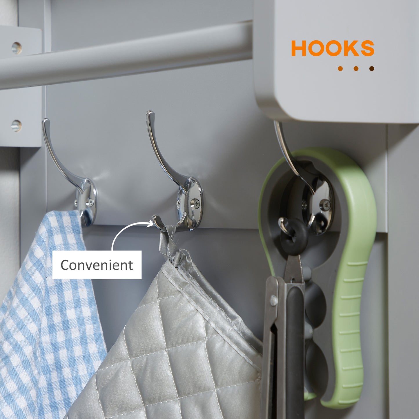 Mobani Natural Top Grey Wood Rolling Kitchen Island With Drawers Towel Rack And Hooks