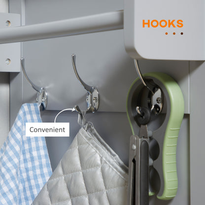 Mobani Natural Top Grey Wood Rolling Kitchen Island With Drawers Towel Rack And Hooks