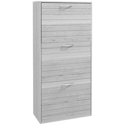 Makahi Grey Wood Effect Shoe Cabinet Flip Drawer Storage for 12 Pairs