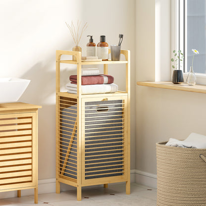 Lopadi Bamboo Laundry Storage Cabinet With Slatted Door And Tilt Out Hamper Natural Wood Finish