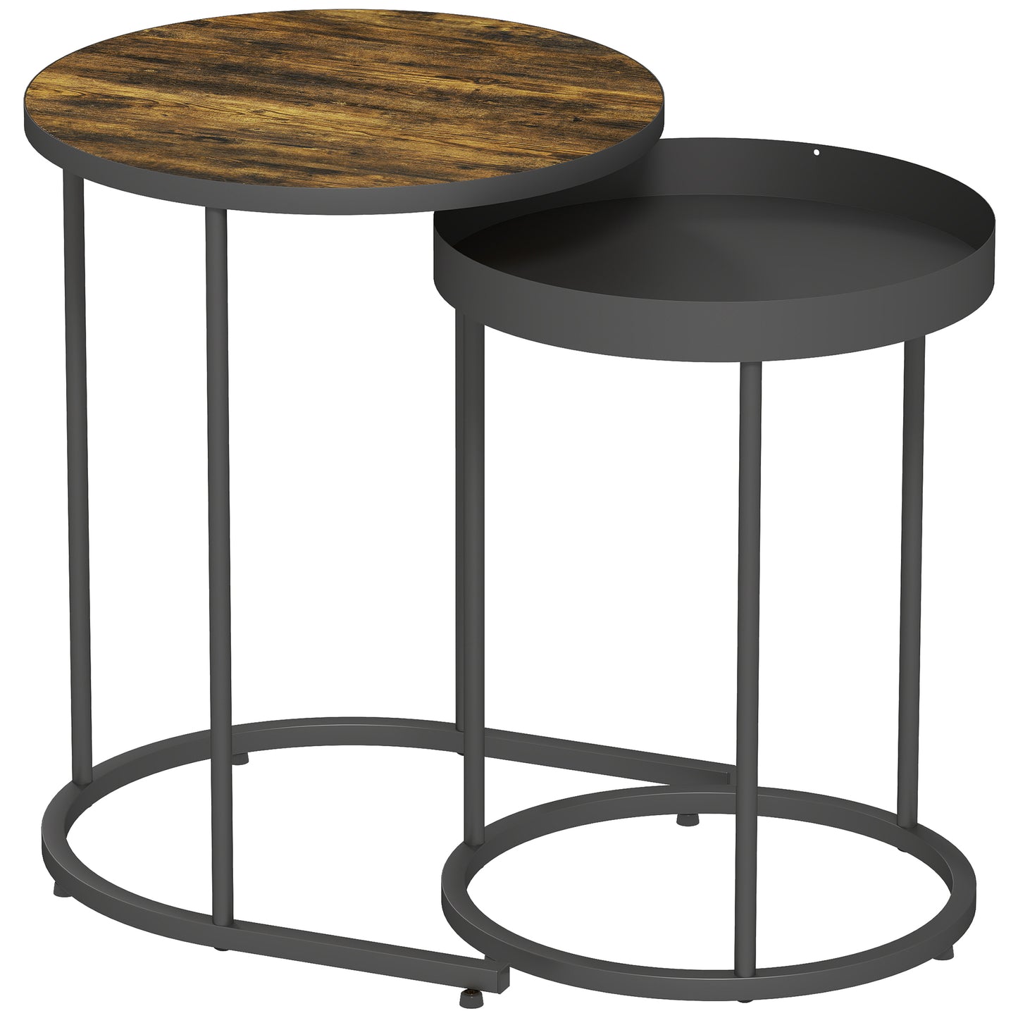 Renovi Set Of 2 Metal And Wood Brown And Black Industrial Nesting Tables
