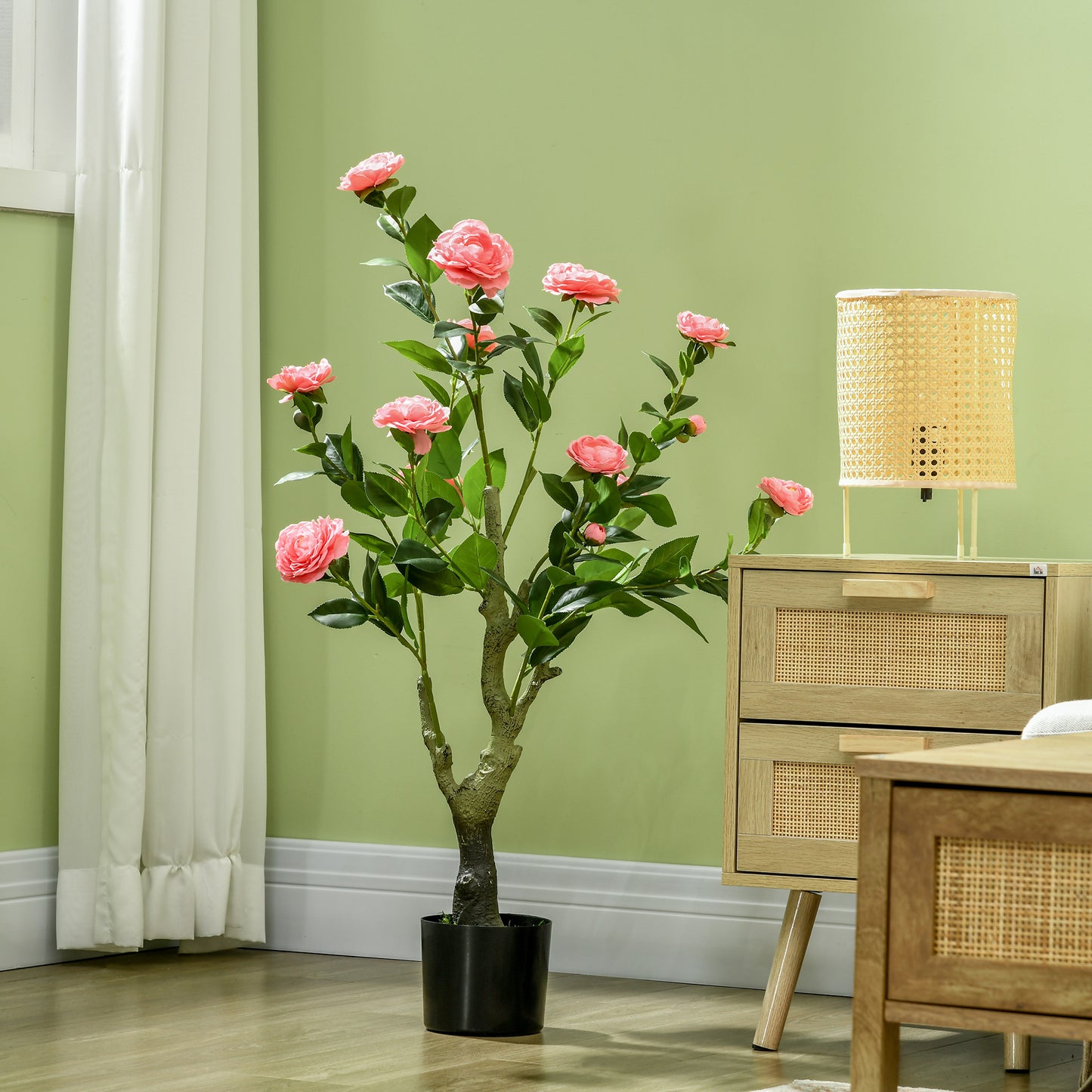 Leba Pair Of Artificial Camellia Flower Plants In Pots H8 95cm Pink