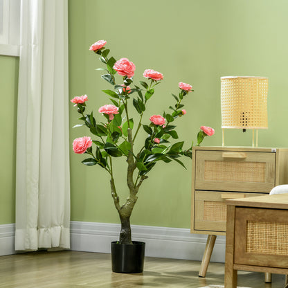 Leba Pair Of Artificial Camellia Flower Plants In Pots H8 95cm Pink