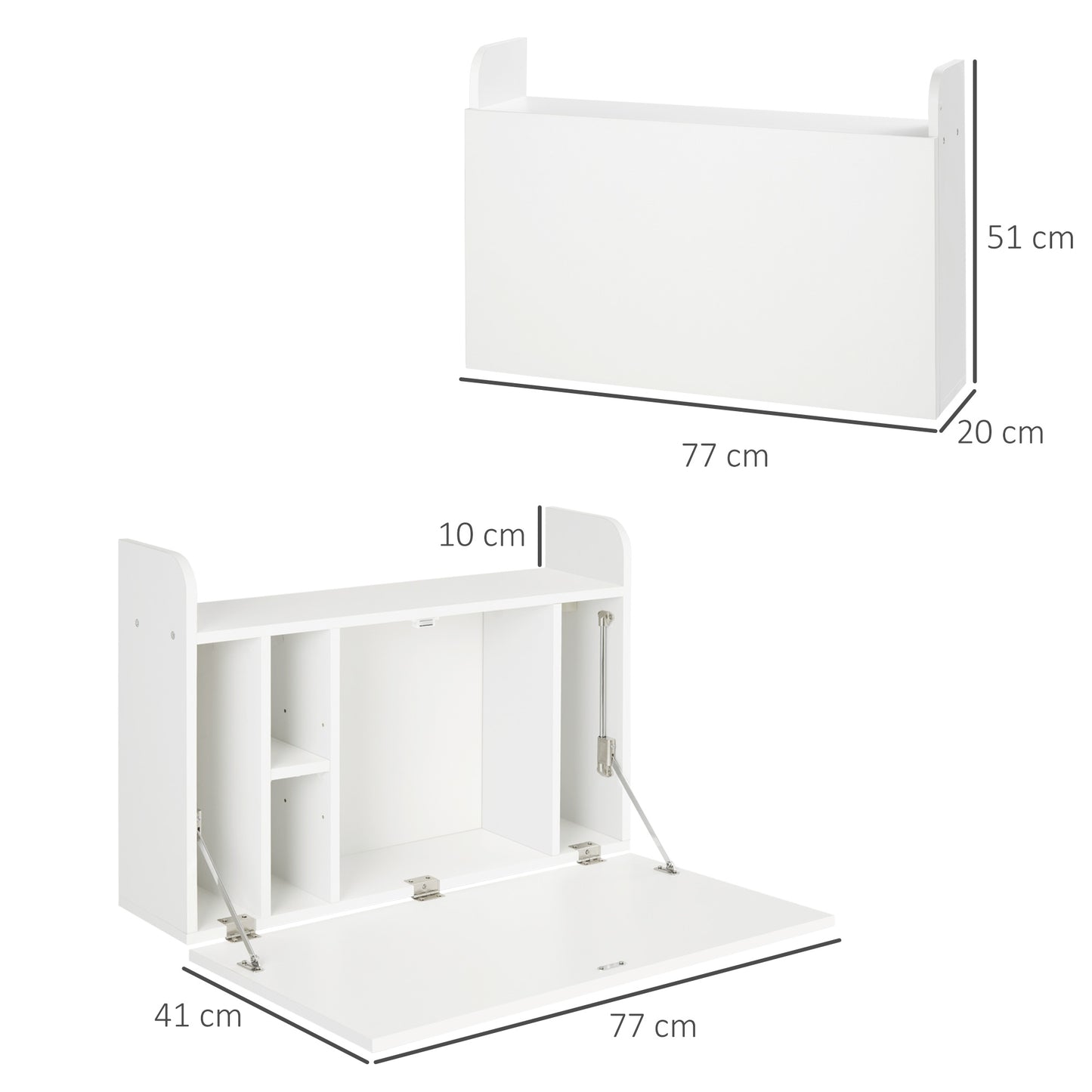 Pata Sovi Wood White Wall Mounted Drop Leaf Laptop Desk With Storage Compartments 77 x 20 x 51 cm