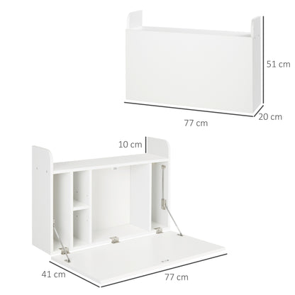 Pata Sovi Wood White Wall Mounted Drop Leaf Laptop Desk With Storage Compartments 77 x 20 x 51 cm