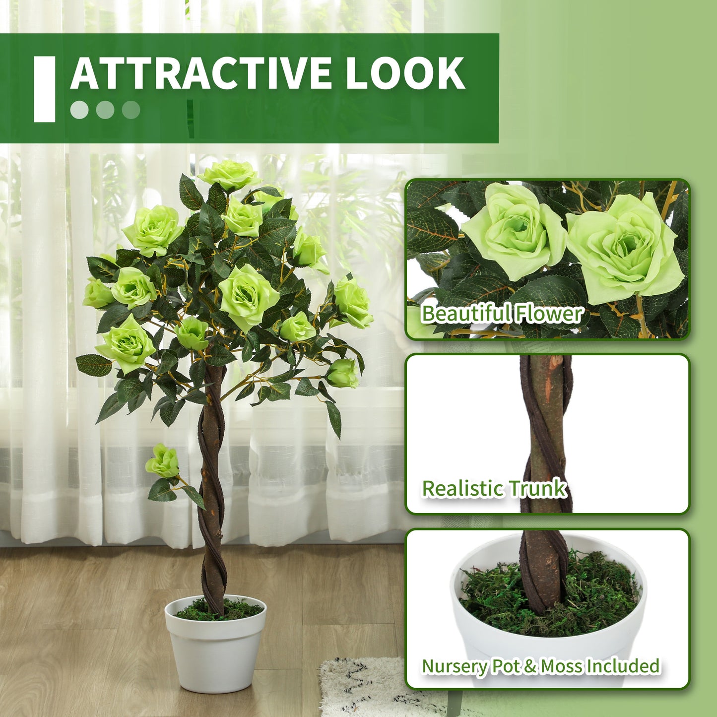 Payo Pair Of Artificial Rose Style Trees In Green Finish