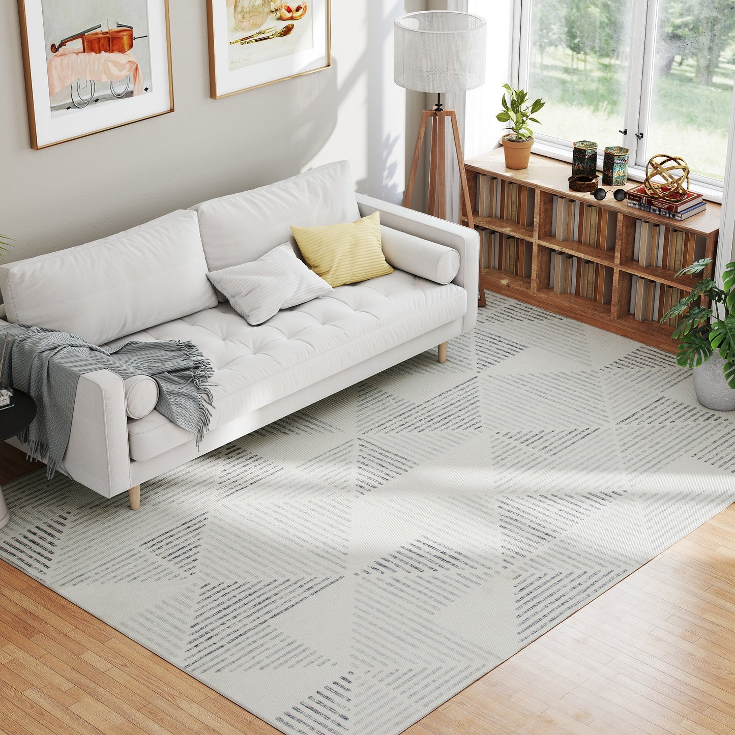 Keka 290 x 200cm Grey Geometric Non Slip Washable Rug