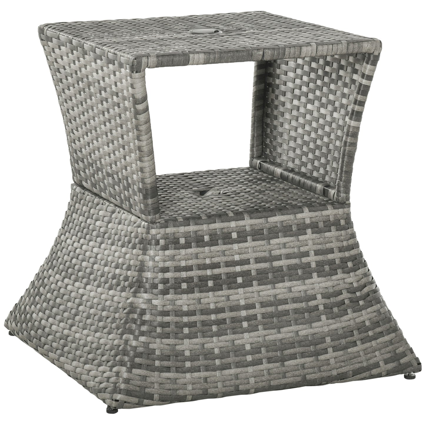 Toka Grey Rattan Outdoor Bistro Table With Umbrella Hole And Shelf