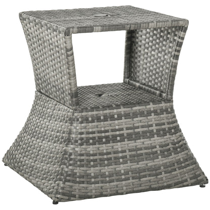 Toka Grey Rattan Outdoor Bistro Table With Umbrella Hole And Shelf
