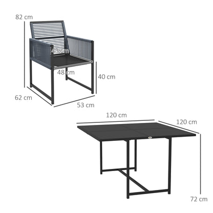 Nolu 4 Seater Metal Dark Grey Rattan Rope Garden Dining Set