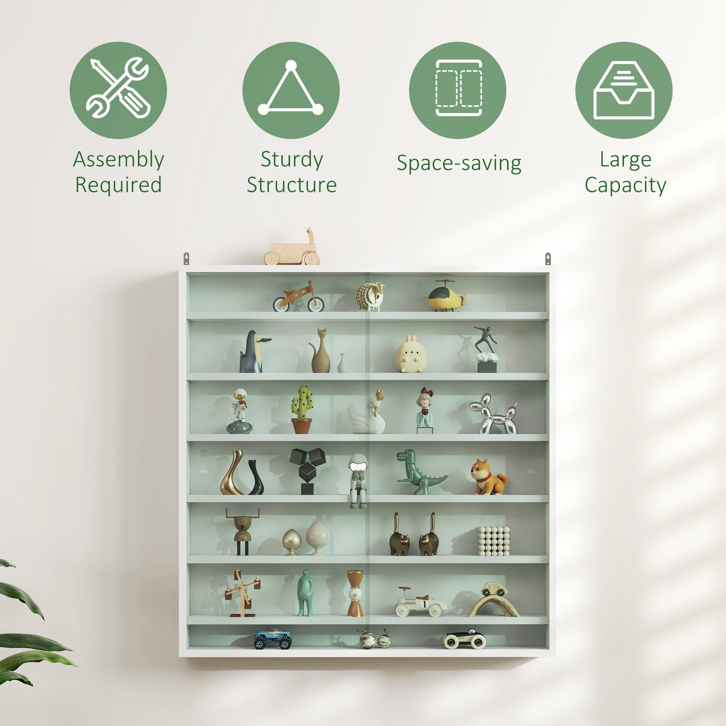Bazizi Kedi Wood And Glass White 6 Tier Display Cabinet With Glass Doors
