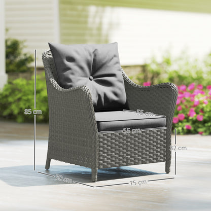 Neluli Rattan Dark Grey Set Of 2 Outdoor Armchairs With Cushions Armrests And High Back