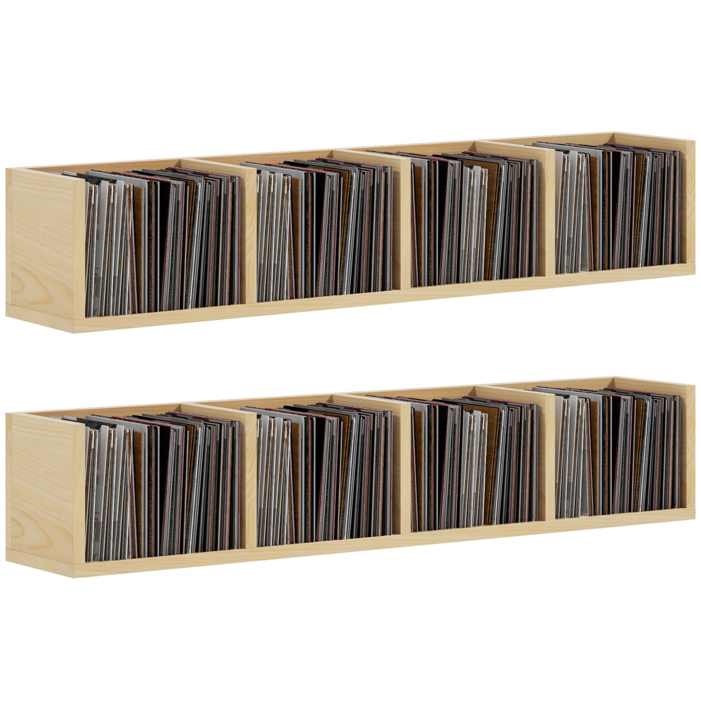 Zika Coke Wood Natural Finish Set Of 2 Wall Mounted Media Storage Racks With Cube Shelves