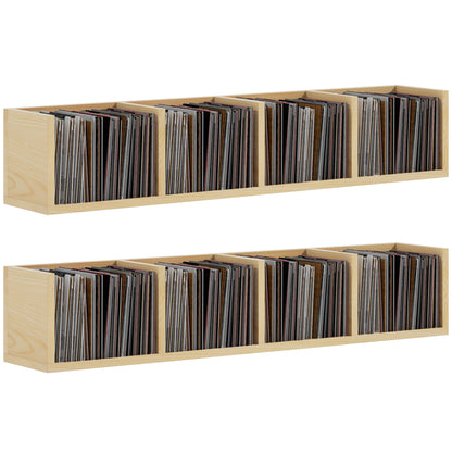 Zika Coke Wood Natural Finish Set Of 2 Wall Mounted Media Storage Racks With Cube Shelves