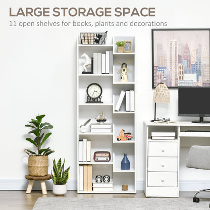 Linoma Wood White 6 Tier Modern Bookcase With 11 OFauxn Shelves
