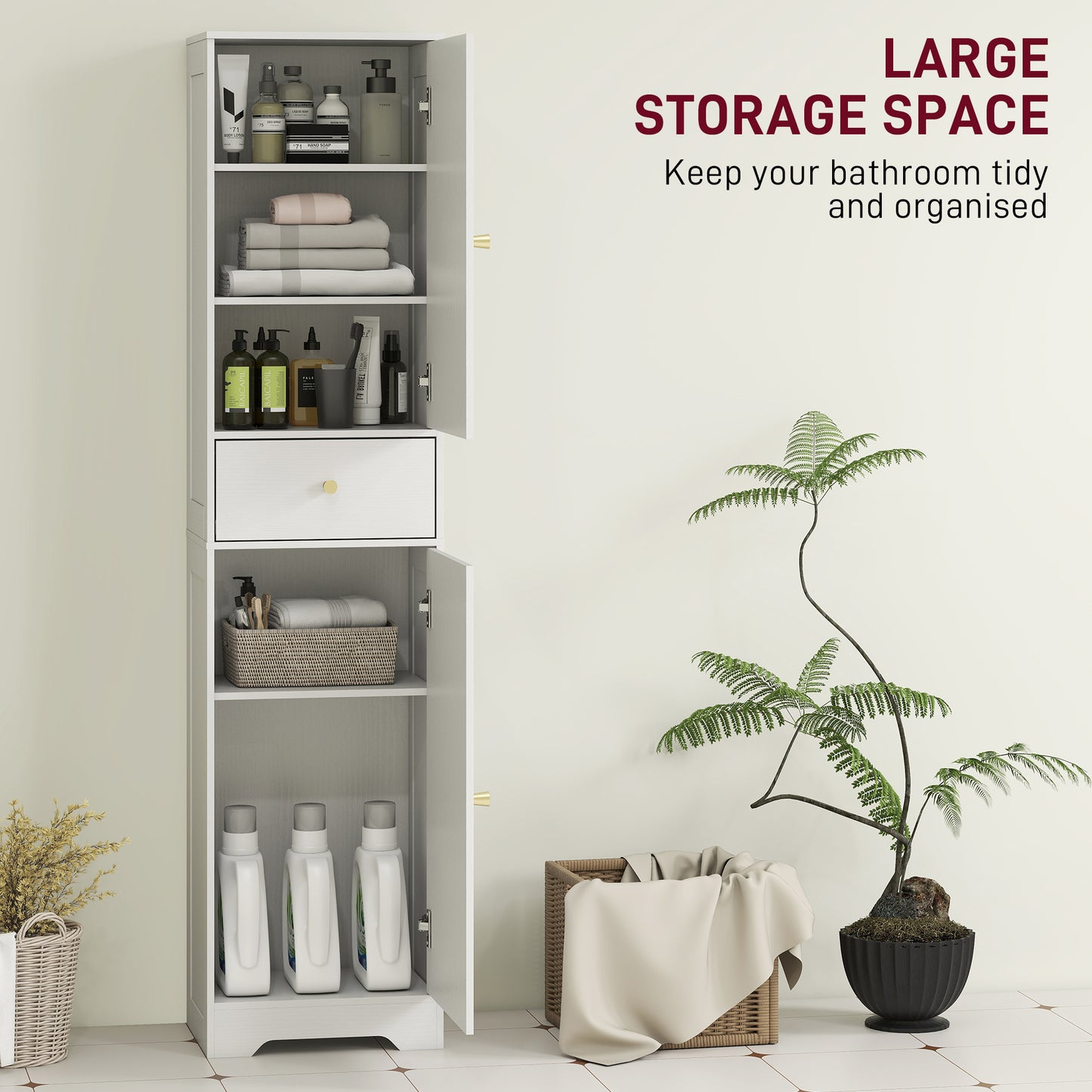 Remodi Bara Tall Bathroom Storage Cabinet With Arched Door Design White