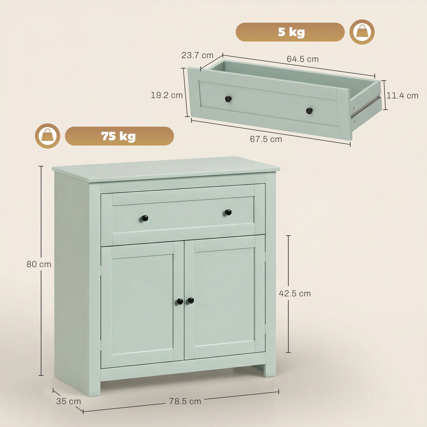 Luhaso Wooden Green Modern Sideboard With Drawers Adjustable Shelves And Double Doors