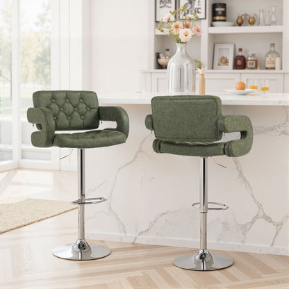 Dovetti Green Faux Leather H8 Adjustable Swivel Bar Stool With Arm Support