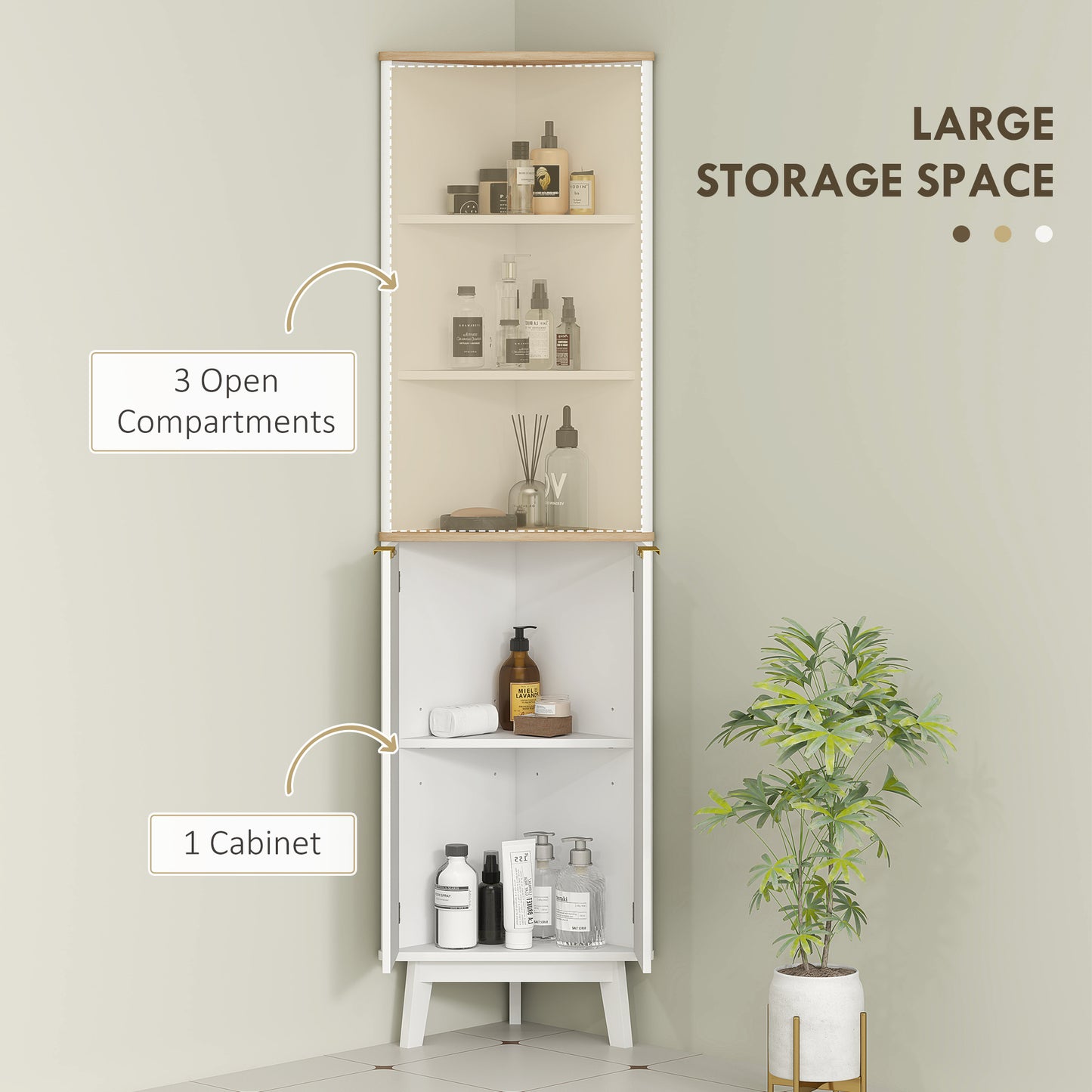 Ledira Tall Slim Freestanding Bathroom Storage Cabinet With Curved Profile Doors And Adjustable Shelves White