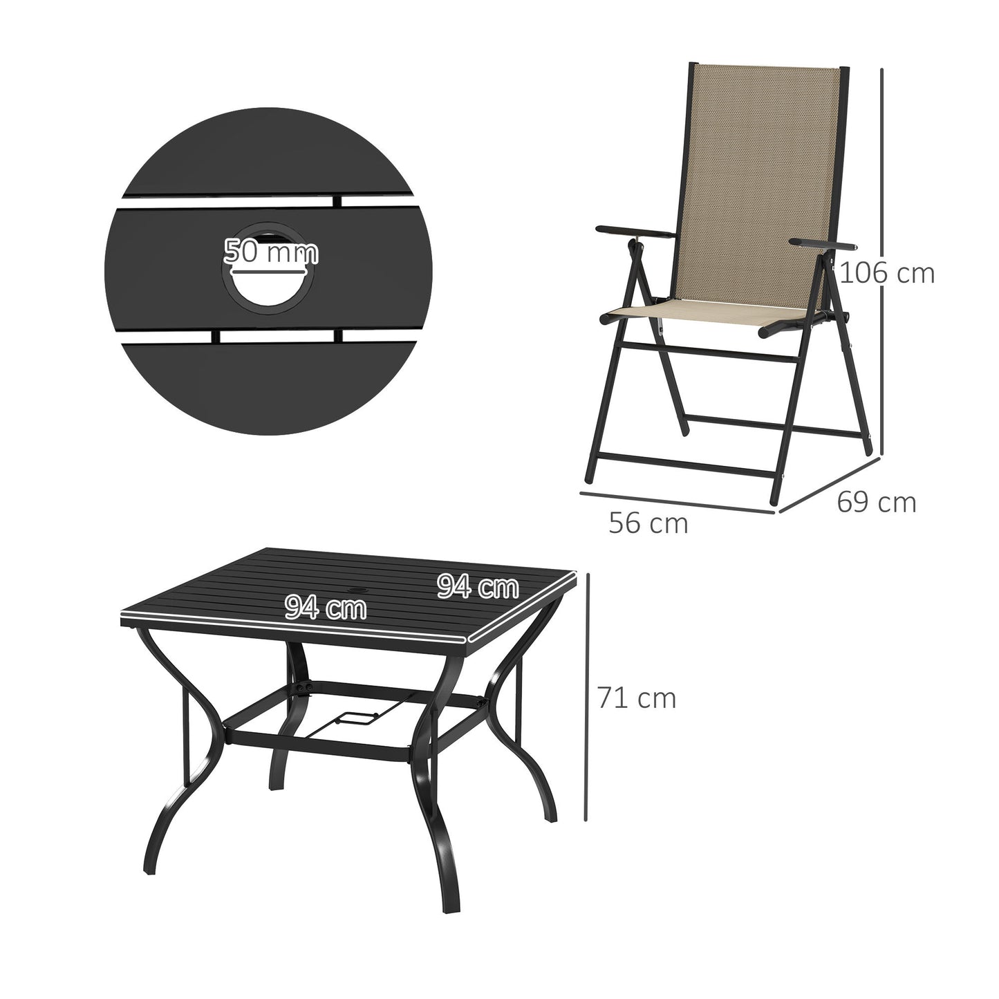 Yodiro 4 Seater Cream Mesh and Steel Frame Dining Patio